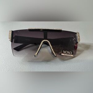 XOXO Glam Black square Sunglasses with Rhinestone Accents Y2K